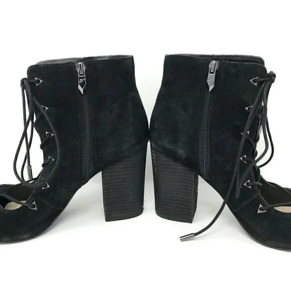 Fergie Riviera Peep Toe Booties Black Leather 9.5 - Picture 3 of 8